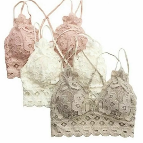SALE Sandstone Crochet Lace Scalloped Double Strap Bra - Picture 2 of 4